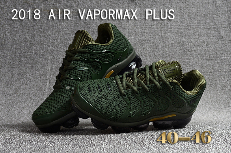 2018 Nike Air VaporMax Plus Army Green Gold Shoes - Click Image to Close